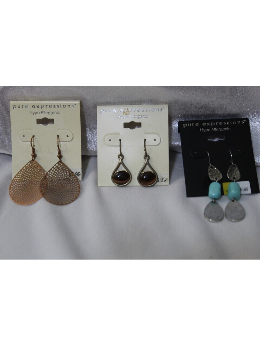 Pure Expressions Earrings 3 Pairs Dangle Turquoise Silver Copper Catseye NWT NEW